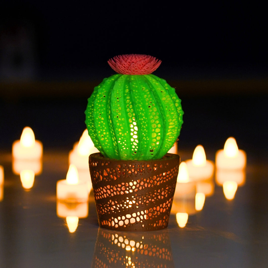 3D MATRIX Cactus Lamp with Stand | Non Rechargeable Night Lamp for Bedroom & Ideal Gift for Plant Lovers