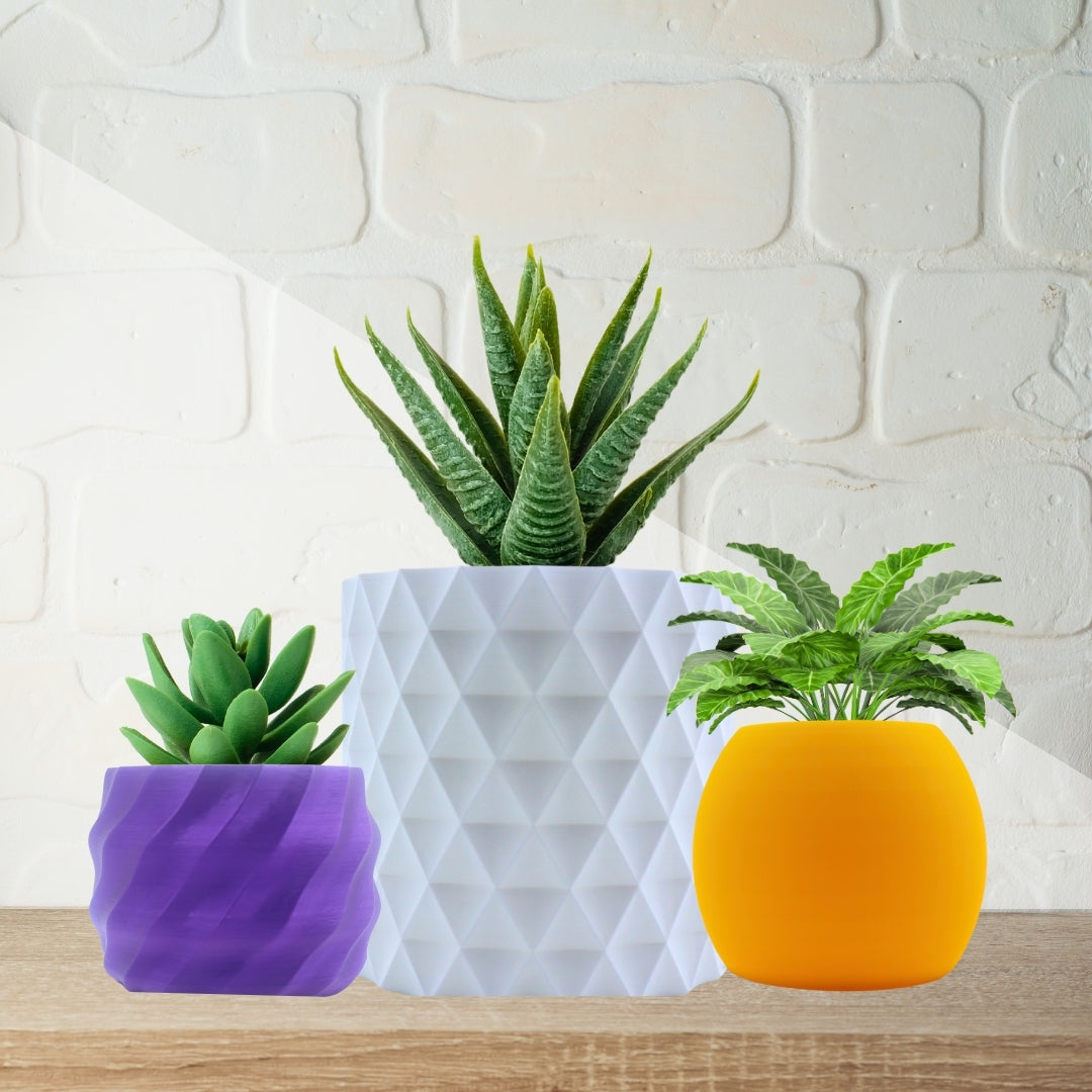 3D Matrix Decorative Pots For Home Decor, Indoor, Office, Desk, Shelf, Table Decoration | Decorative Mini Planters (Pack of 3)