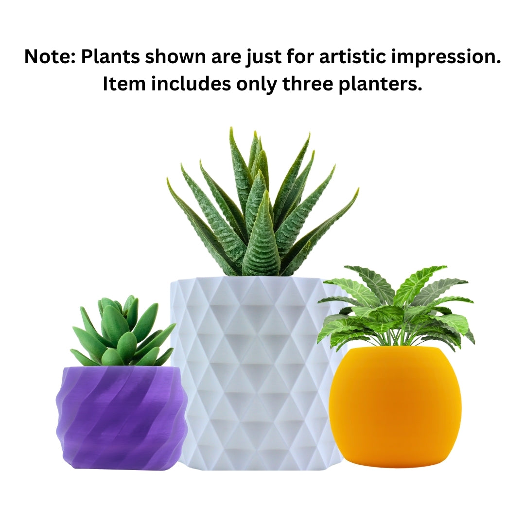 3D Matrix Decorative Pots For Home Decor, Indoor, Office, Desk, Shelf, Table Decoration | Decorative Mini Planters (Pack of 3)